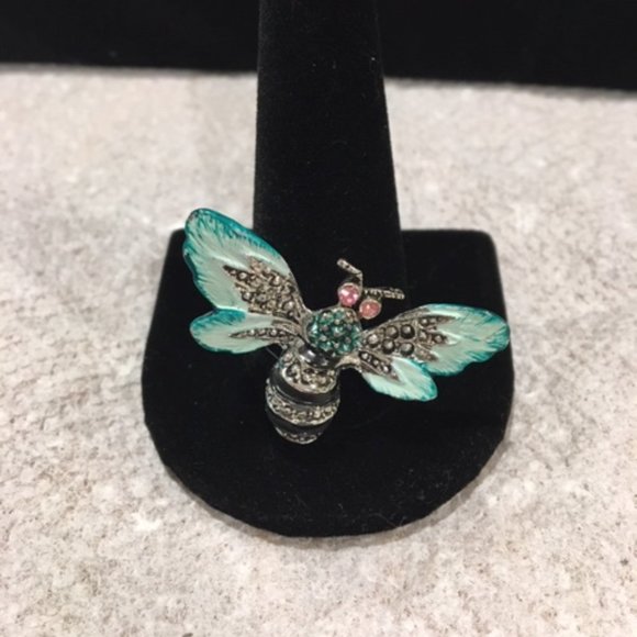 Silver Painted Rhinestone Bee Insect Brooch Pin - Picture 1 of 4